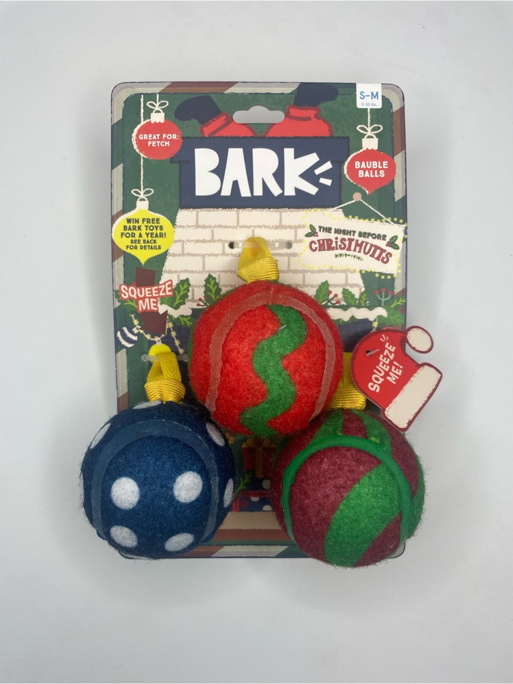 BARK Holiday Bauble Dog Toy Trio - Red, Green, Blue